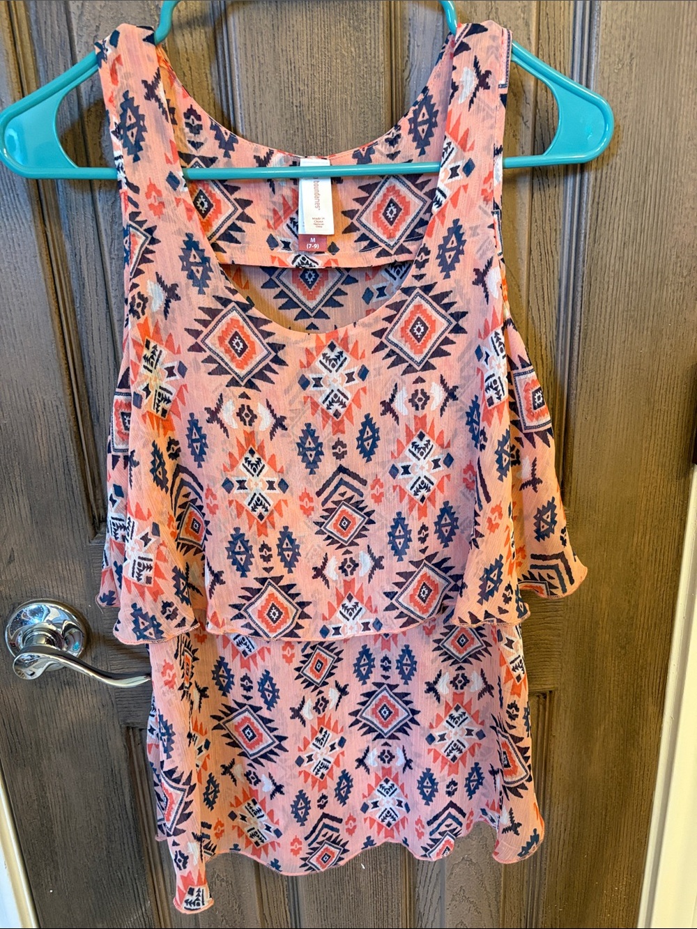 No Boundaries Peach Aztec Print Layered Tank Top